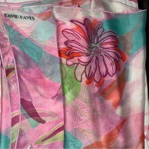 David Hayes Pink Floral Silk Scarf